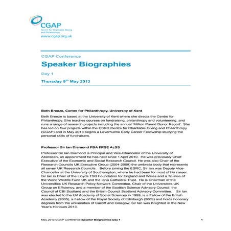 Speaker biographies Thursday 9th May