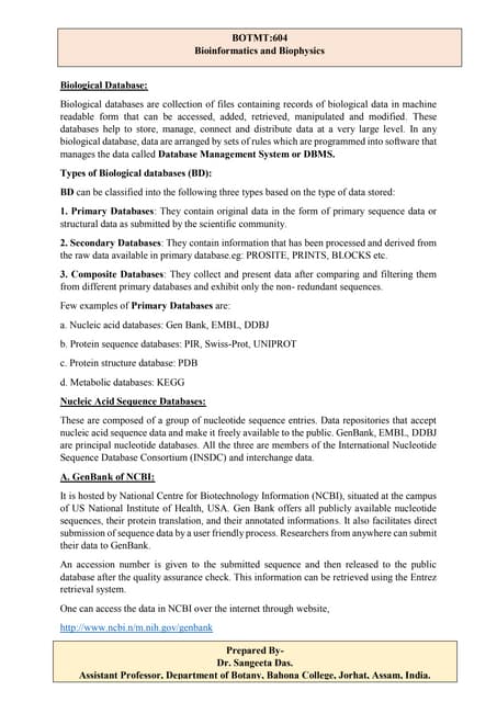 Bioinformatics biological databases