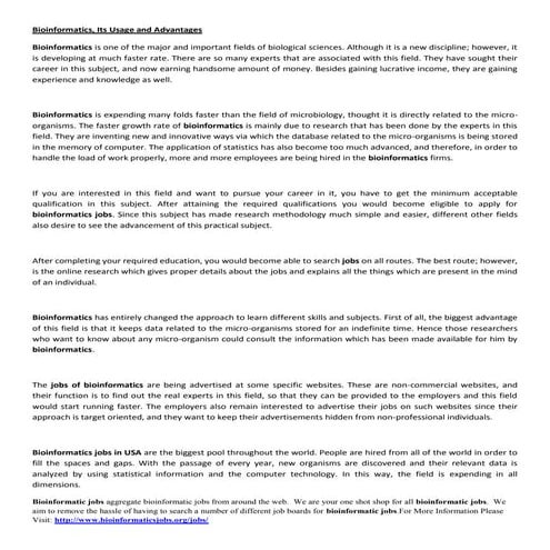 Bioinformatics, Its Usage and Advantages