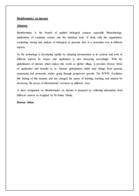 Bioinformatics on internet