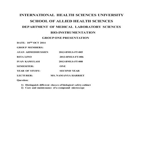 Bio safety cabinets , classes and levels 