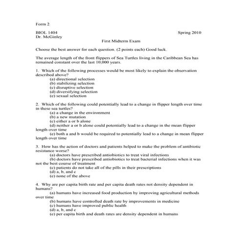 Biol 1404 midterm 1 2010