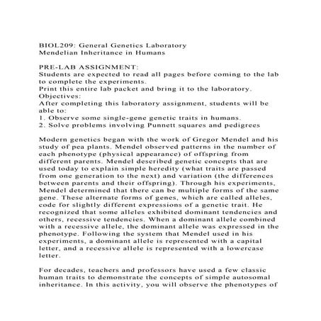 BIOL209 General Genetics LaboratoryMendelian Inheritance in Hum.docx