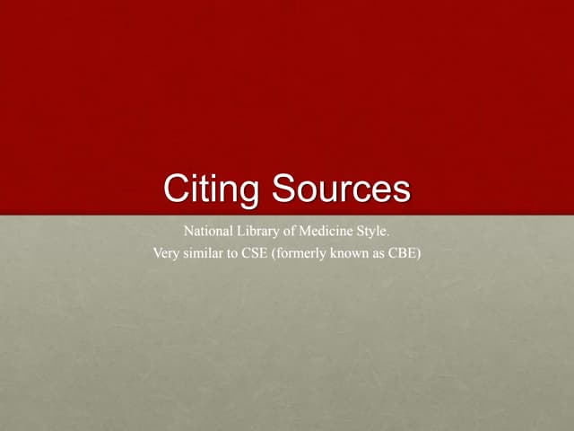 Citing Scources - NLM Style