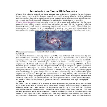 Introduction to cancer bioinformatics