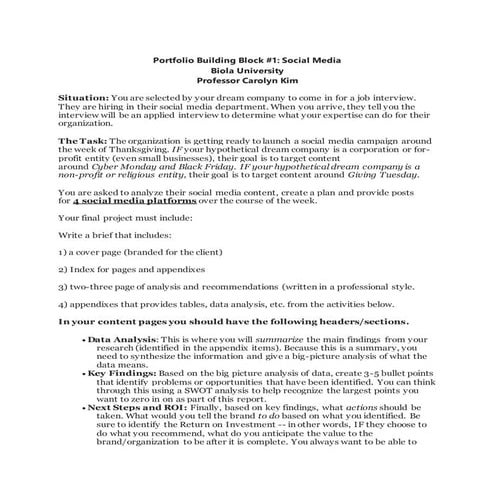 Social Media Brand Planning Assignment 