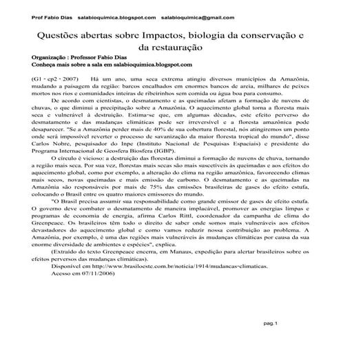 Biologia da restauracao e da conservaçao