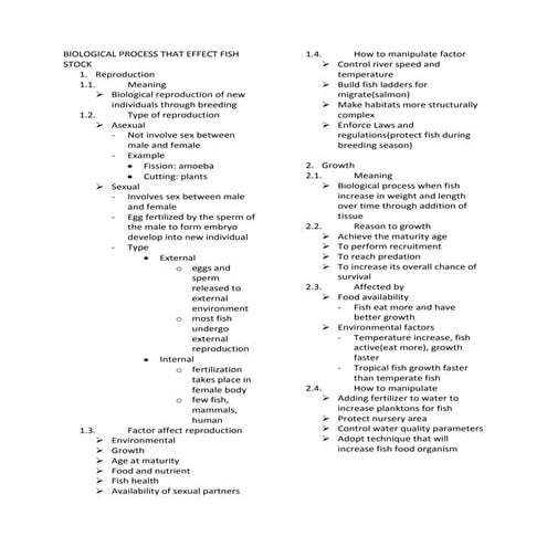 Biological process that effect fish stock | DOCX - Biological Parameters Affecting Biochemical Systems For Goldfish