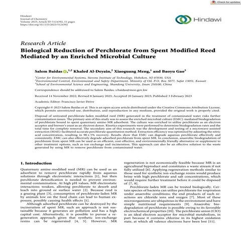 Biological Removal of Perchlorate Contamination from Spent Adsorbent