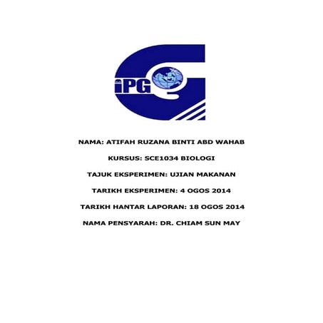 Laporan Amali Biologi: Ujian Makanan