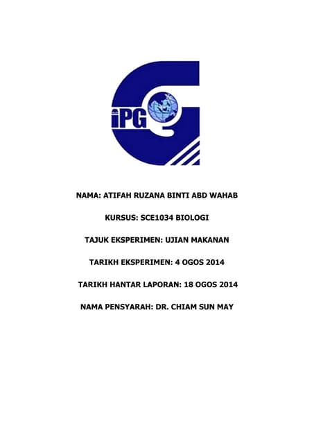 Laporan Amali Biologi: Ujian Makanan