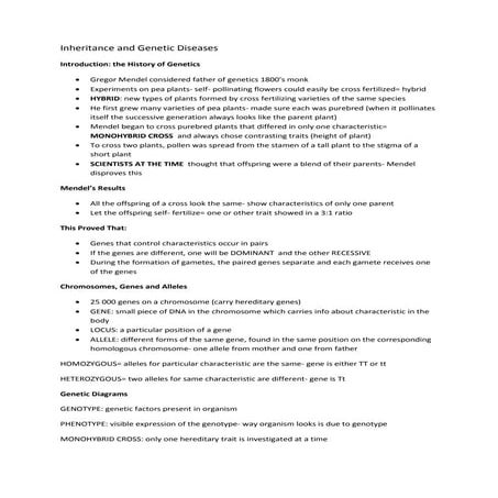 Biology notes-inheritence-and-genetic-diseases