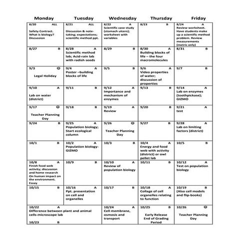 Biology 2 pacing quarterly calendar 2012 13