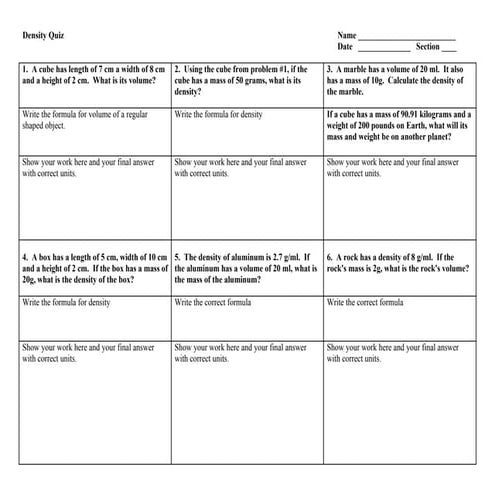 Biology density quiz