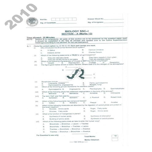 Biology fbise ssc i (2010)