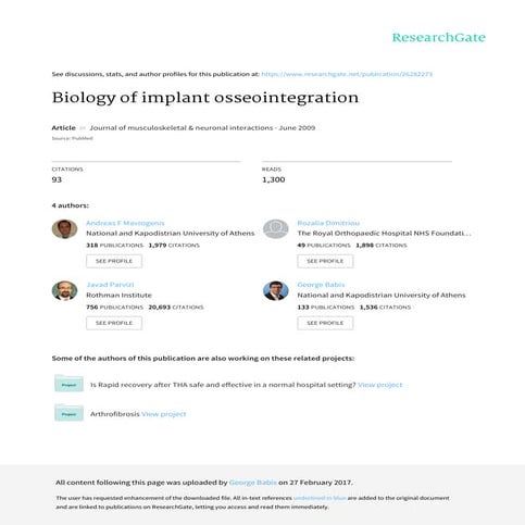 Biology of implant osseointegration : Mechanisms | PDF
