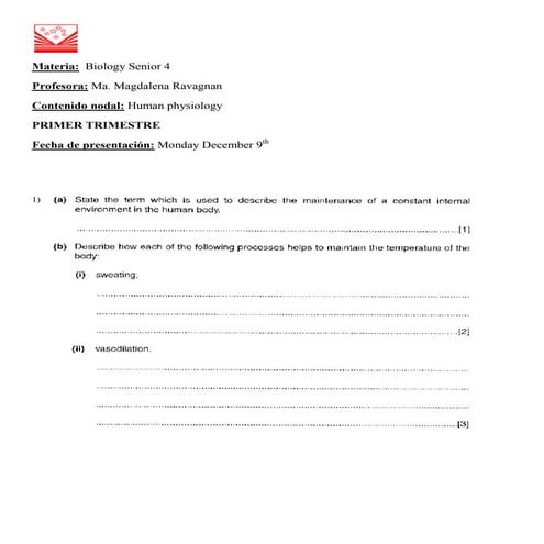 Biology s4, 1st. term quest dec 2013