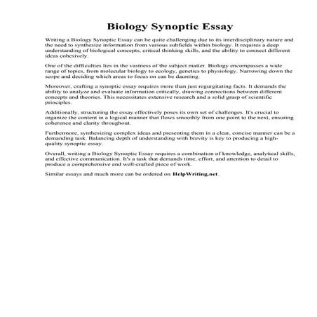 Biology Synoptic Essay