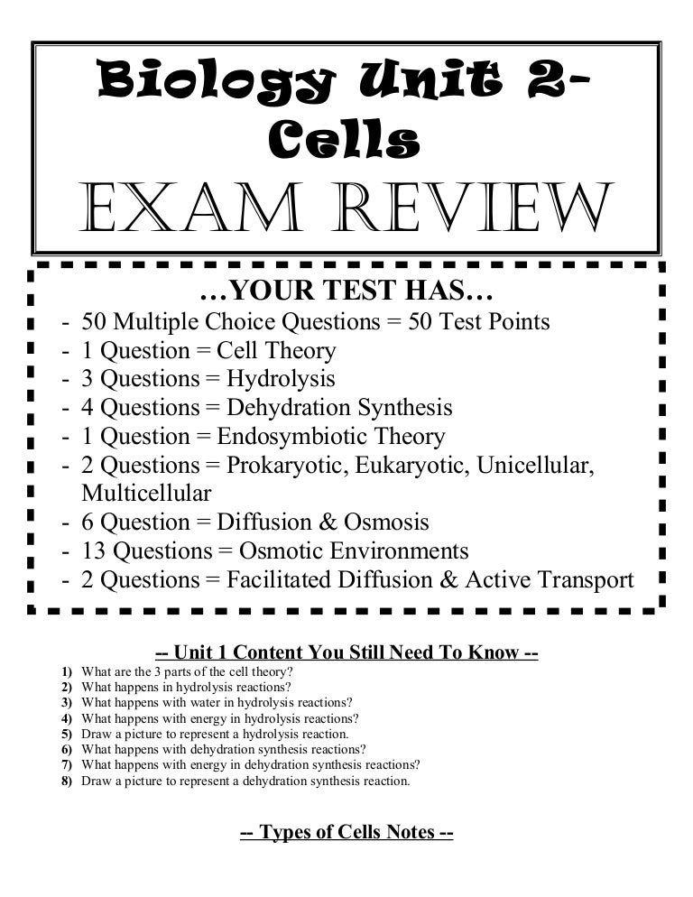 Biology unit 2 cells exam everything you need to know and extra revie…
