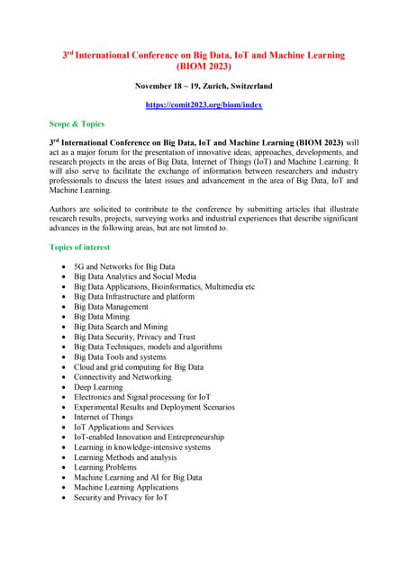 3 Rd International Conference On Big Data Iot And Machine Learning Biom 2023 Pdf 3 Rd International Conference On Big Data Iot And Machine Learning Biom 2023 Pdf