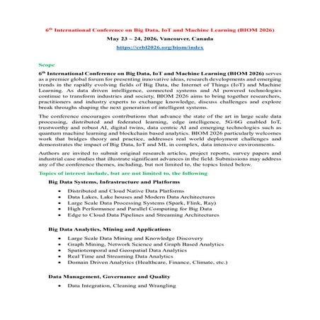 6th International Conference on Big Data, IoT and Machine Learning ...