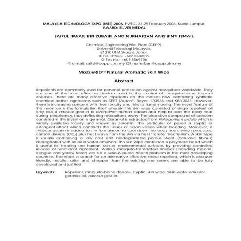 Biomalaysia 2006 Award Winning Abstract