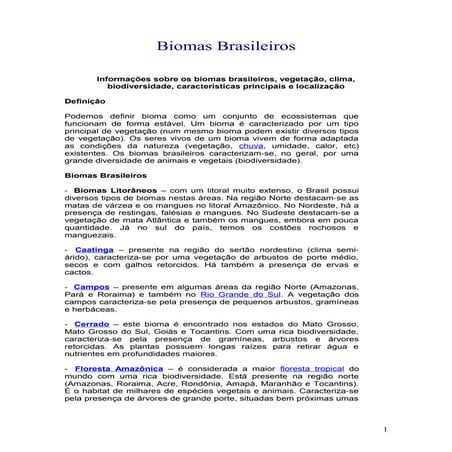Os biomas Brasileiros - Mapa mental dos biomas brasileiros. | PDF