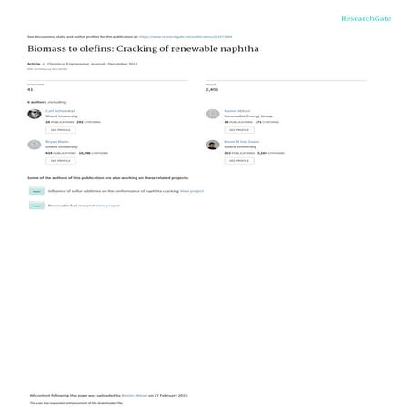 Biomass to olefins    cracking of renewable naphtha
