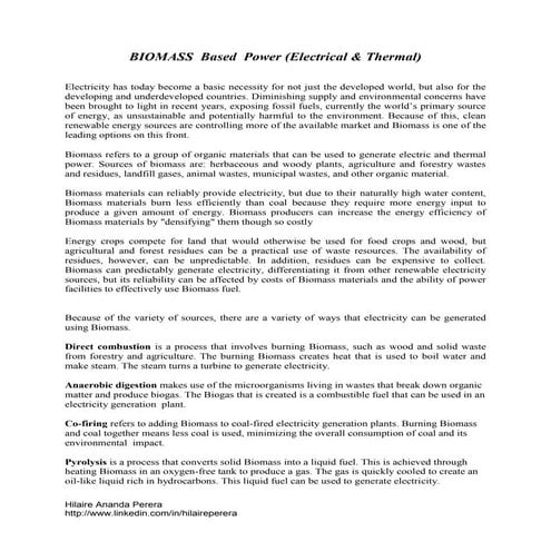 BIOMASS Based Power ( Electrical & Thermal )