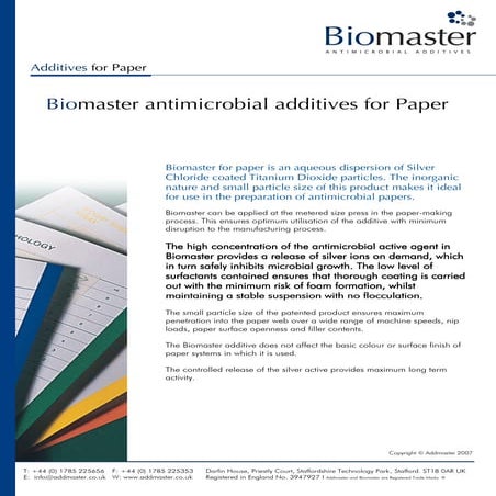 Biomaster ® Additives For Paper | PDF