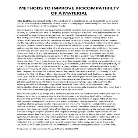 Methods to Improve Biocompatibility of Materials