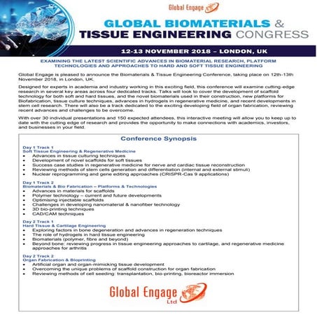 Biomaterials & Tissue engineering - London - Agenda