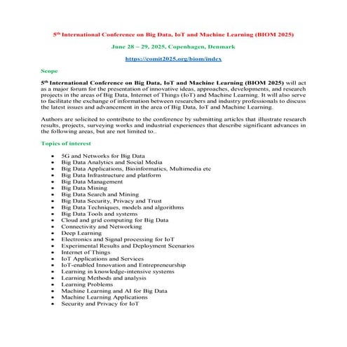CFP - 5th International Conference on Big Data, IoT and Machine ...