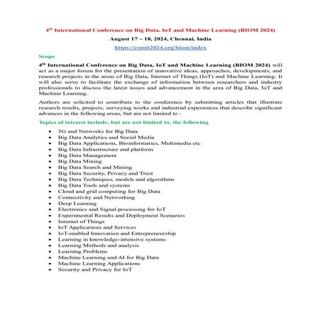 4th International Conference on Big Data, IoT and Machine Learning ...