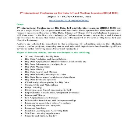 6th International Conference on Big Data, IoT and Machine Learning ...