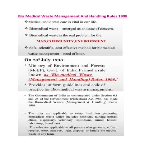 Bio medical waste management and handling rules 1998