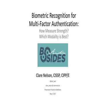 Biometric Recognition for Authentication, BSides Austin, May 2017