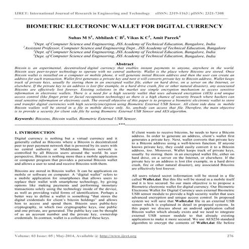 Biometric electronic wallet for digital currency