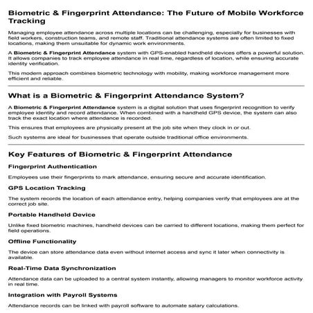 Biometric & Fingerprint Attendance Systems for Mobile Workforce ...