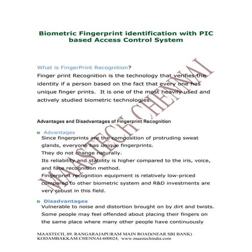 FINGERPRINT PROJECTS ABSTRACT:Biometric fingerprint identification with pic b...