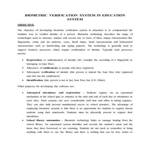 Biometric verification in education system