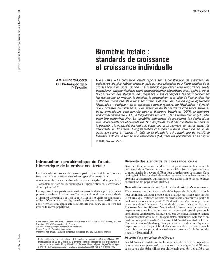 Biometrie Fœtale Standards De Croissance Et Croissance Ind
