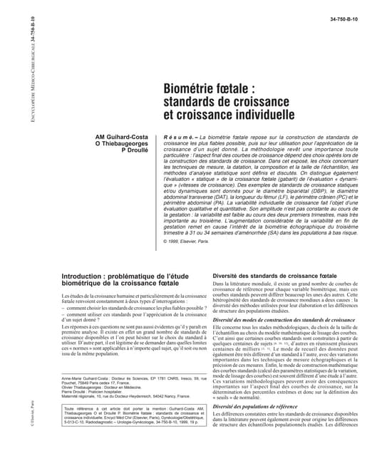 Biometrie Fœtale Standards De Croissance Et Croissance Ind