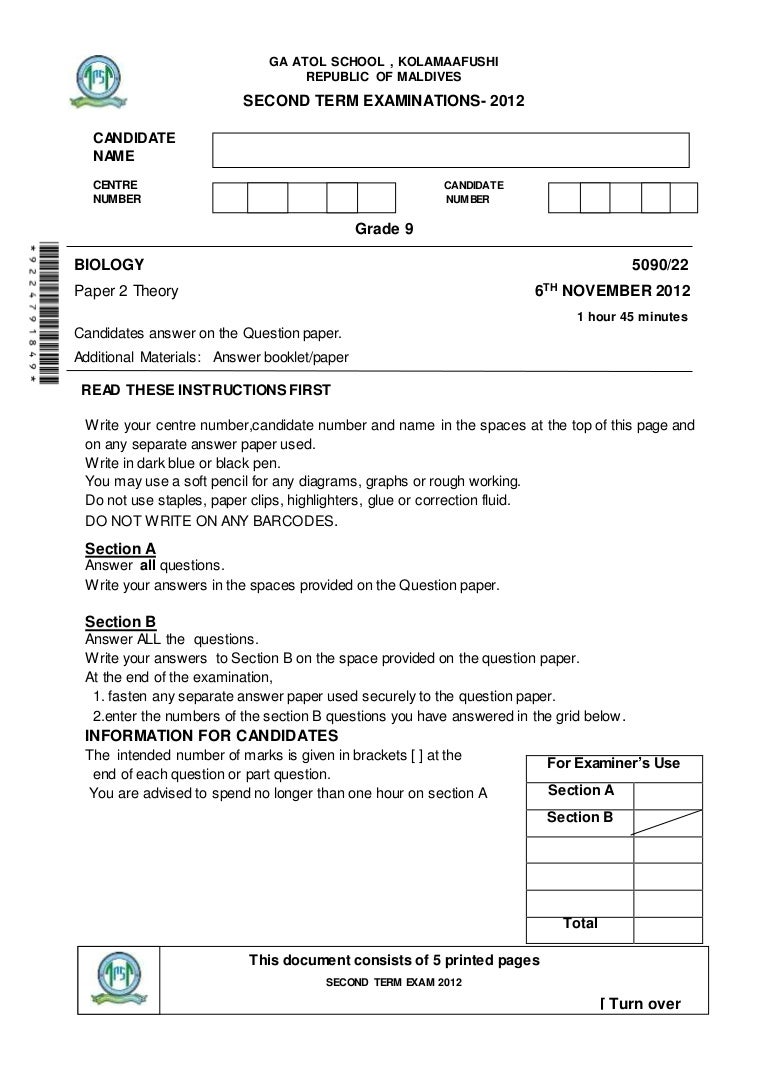 Bio paper 2 front page 2012