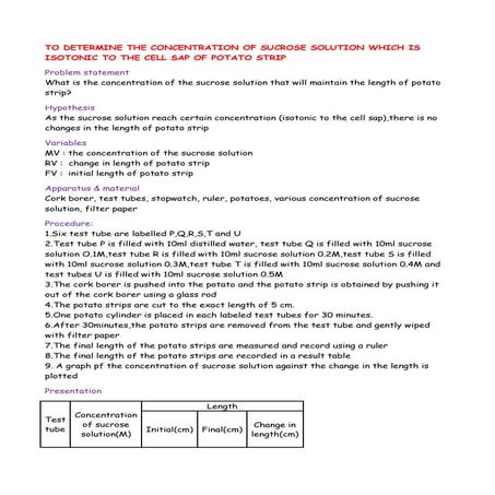 Biology SPM paper 3 experiment
