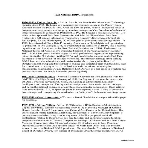 National BDPA Presidents (1976-2011)