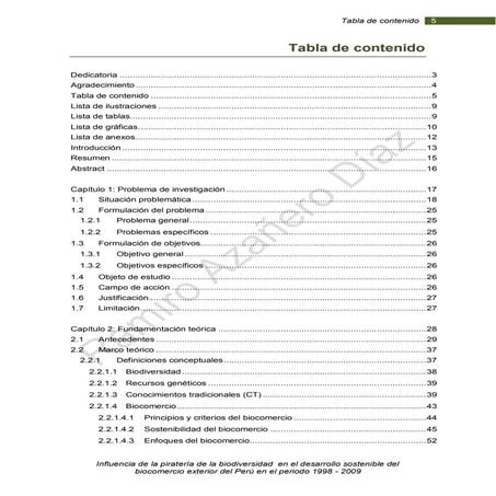Tabla de contenido de tesis: Influencia de la piratería de la biodiversidad e...