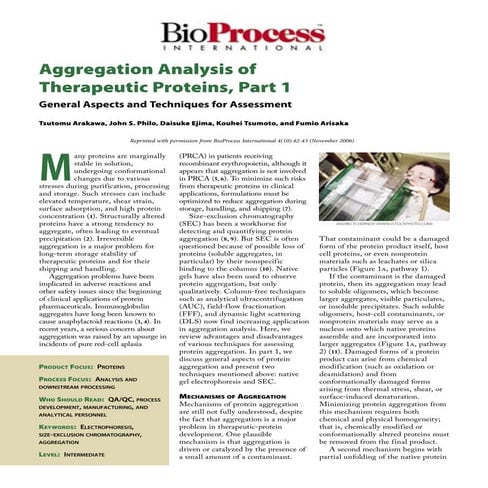 Aggregation Analysis of Therapeutic Proteins, Part 1: General Aspects and Tec...