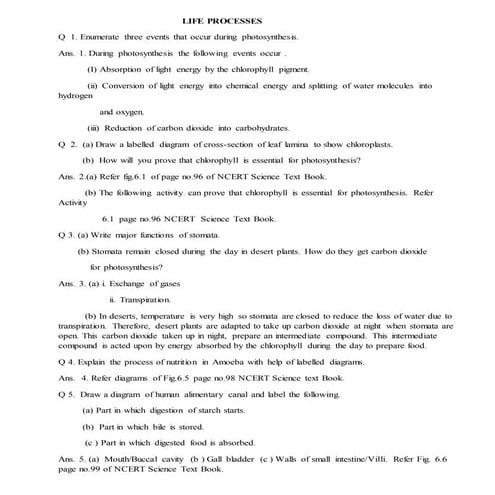 Class 10 Life processes - chapter 1 notes | PDF