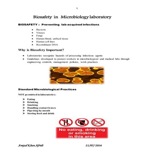 Biosafety  in  microbiology laboratory